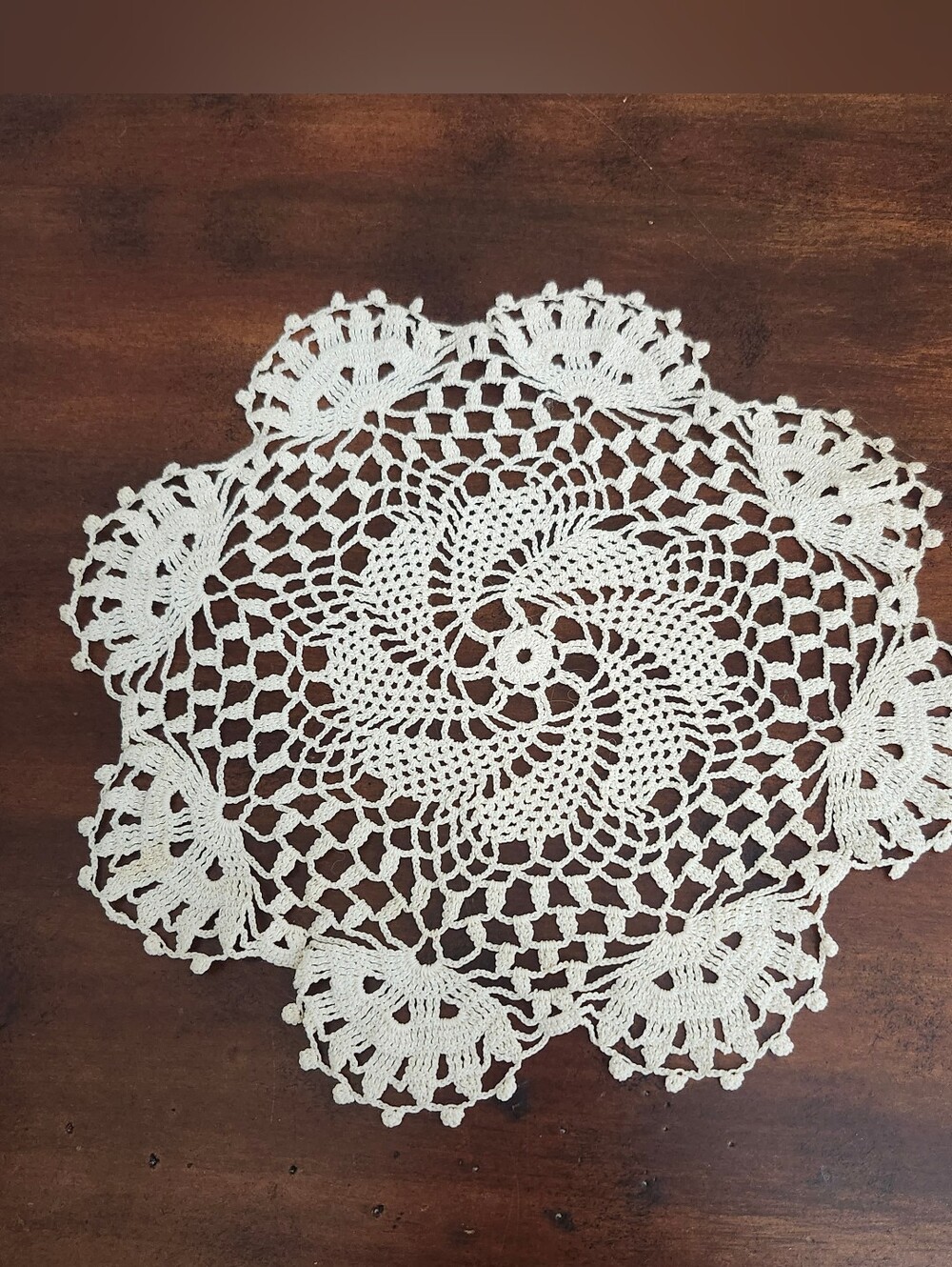 Handmade Vintage Crochet Doily Beige 9" Pineapple Lace Pattern